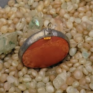 Vintage Orange Glass and Metal Pendant